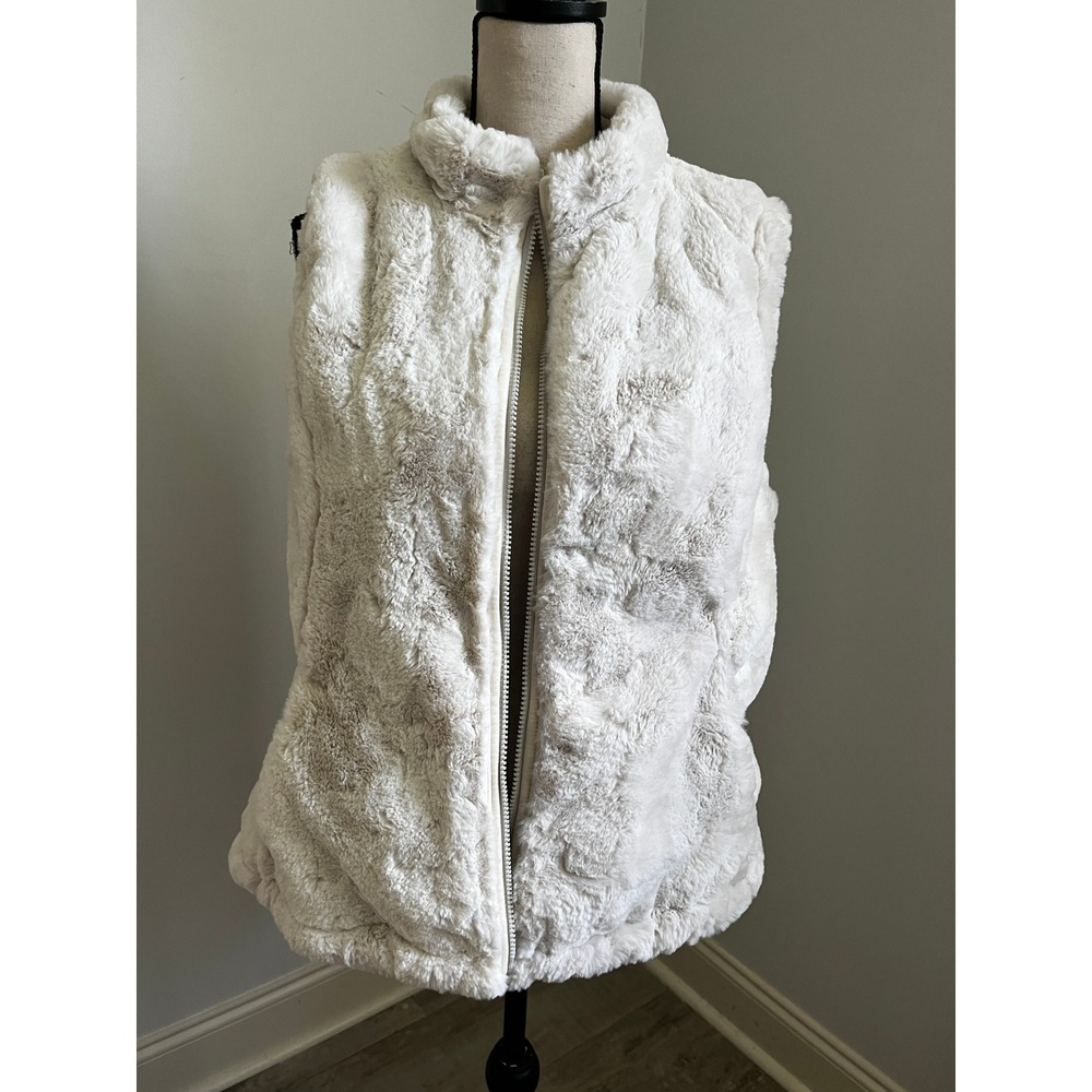 Reversible Quilted Puffer Vest size Large White Glam Ski Cabin Minimalist Preppy